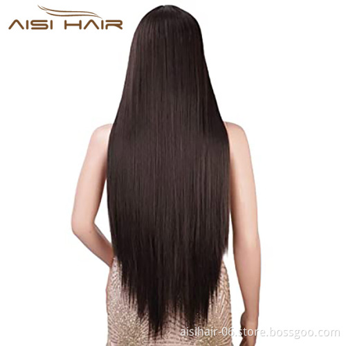Aisi Hair Wholesale Cheap Vendor Silky Straight Lace Frontal Brown Synthetic Hair For Black Women Lace Front Wig